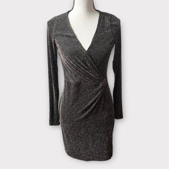 Mi Ami Dresses & Skirts - Mi Ami Black Dress with Gold & Silver Metallic Stripes